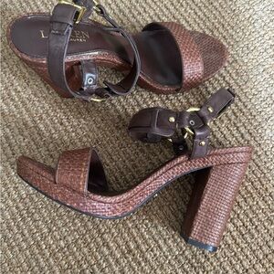 Lauren Ralph Lauren Brown Faustine Raffia Straw Cow Leather size 8.5